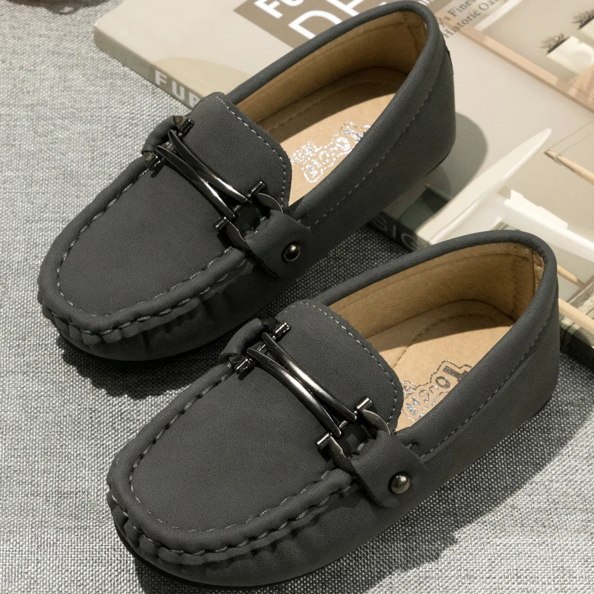 Spring Summer Kids Shoes Boy Girl Casual Shoes Breathable Brown Rubber Sole Children's Boys Girls Flat Leather Shoes Moccasins
