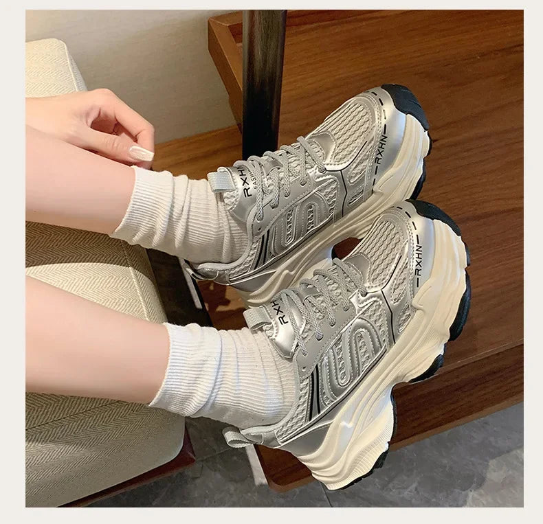 Women Sneakers Autumn Fashion Breathable Casual Shoes Women Mesh Lace Up Comfort Platform Vulcanize Shoes Zapatillas De Mujer