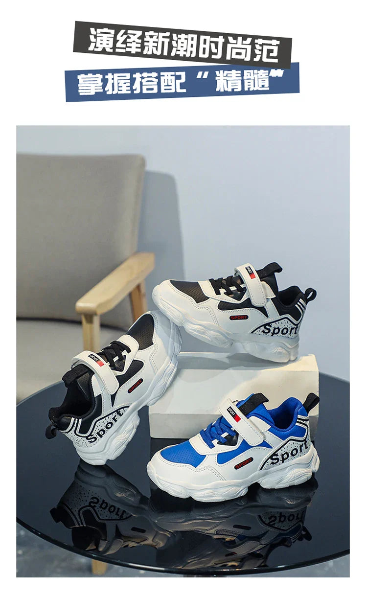 Boys Shoes Sneakers Leather Children Comfortable Flat Shoes Black White Shoes for Kids Girls School Walking Footwear Non Slip