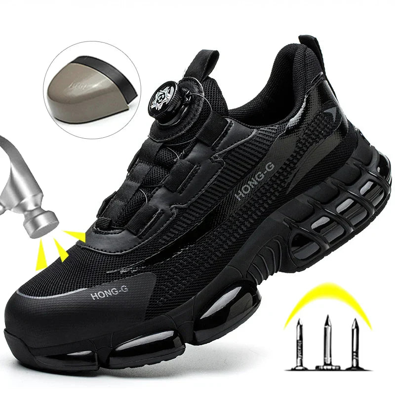 Men's Work Shoes  Rotary Buckle Work Sneakers Protective Shoes Safety Industrial Puncture-Proof Anti-Smash Steel Toe Shoes (Available)