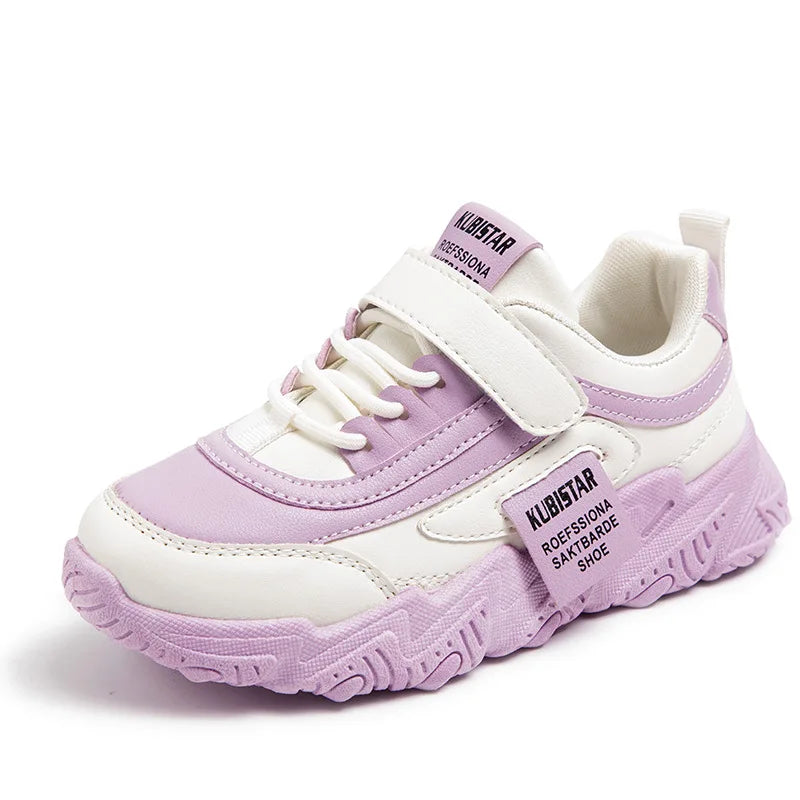 Spring New Kids Sneakers 2023 PU Girls Casual Mesh Solid Pink Light Boys White Hook & Loop Children Non-slip Sports Shoe Fas