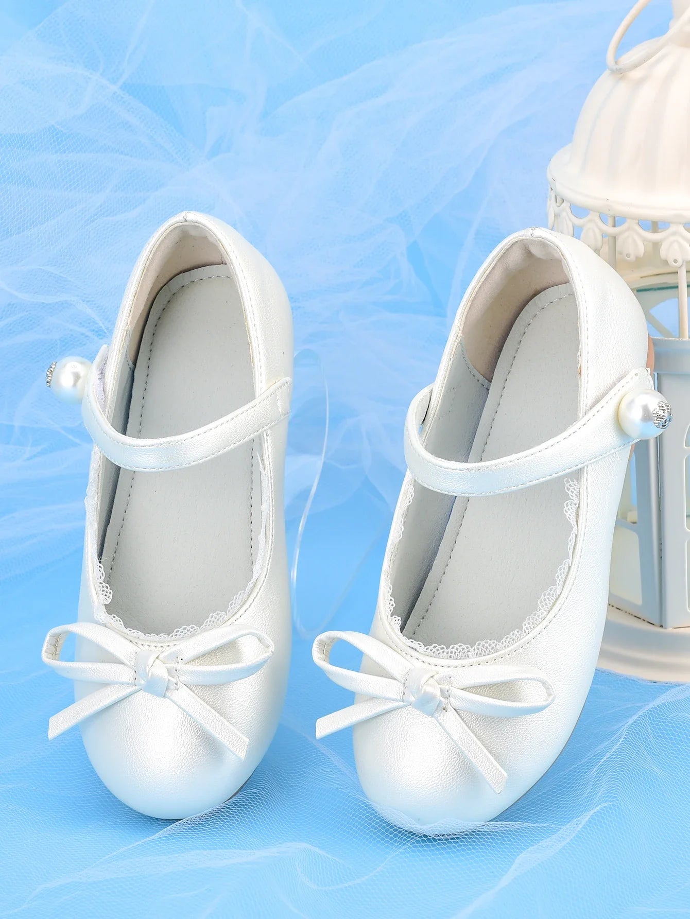 Girl's white princess shoes, suitable for children's performance dress with formal dress shoes, party flower girl wedding shoes