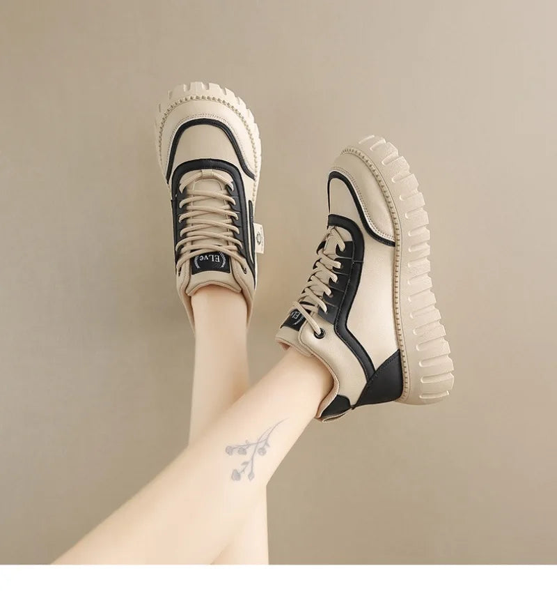 Women's Platform Sneakers Fashion High-top Casual Shoes for Women Lace Up Vulcanized Shoes Trendy Skateboard Shoes Zapatos Mujer