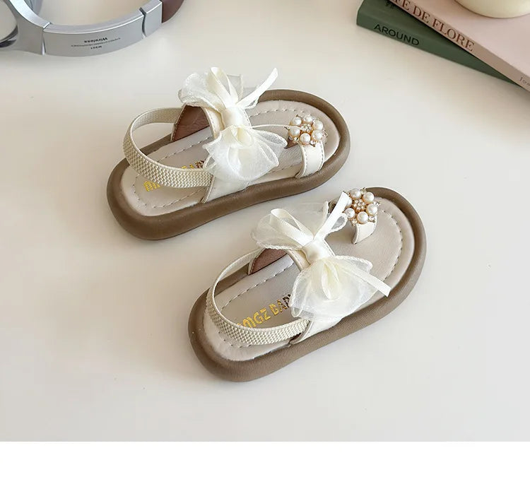 Summer Fashion Kids Platform Princess Shoes  Sandals Girls Rhinestone Straps Beach Shoes Soft Sole Ribbon Bow Versatile Sandals