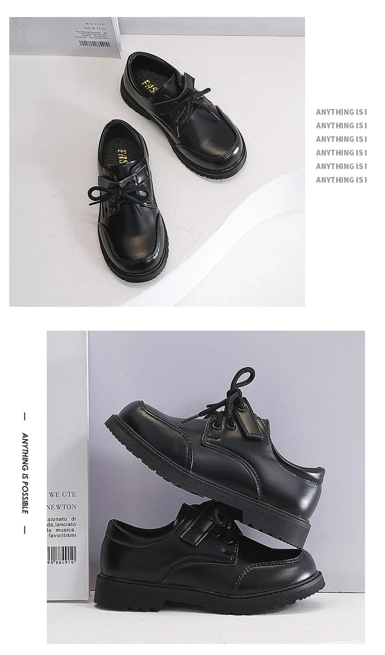 Children School Uniform Shoes Black Matte Glossy Boys Performance Shoes Chic 2025 Spring Autumn Kids Formal Shoes Soft Bottom