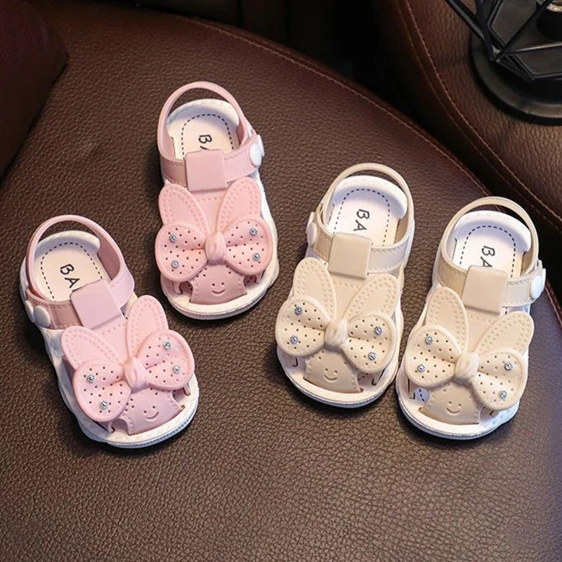 New Summer Aged 0-3 Cute Bow Rhinestone Baby Shoes For Girls Non-Slip Soft-Soled Children Toddler Kids Sandals With Covered Toes