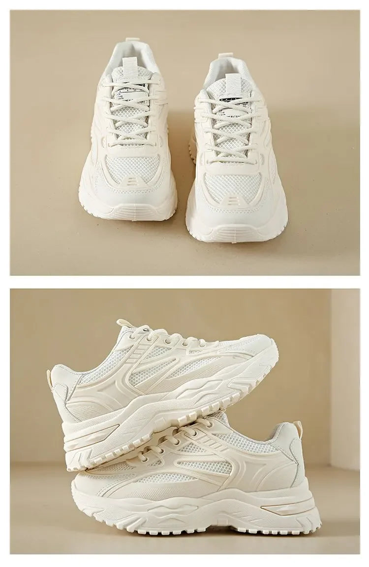 White Sneakers Women 2024 New Leather Chunky Sneakers Women's Sports Shoes Thick Tennis Vulcanized Shoes Basket Platform Shoes