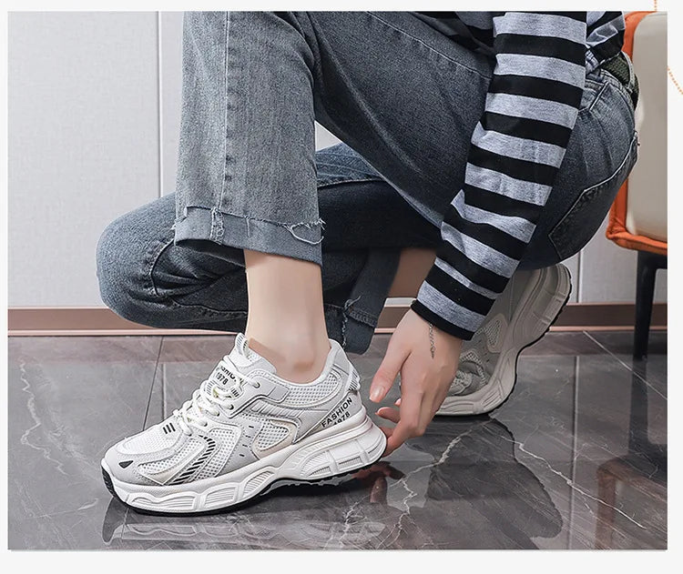 Women's Fashion Chunky Sneakers 2026 Spring Autumn New Platform Height Increase Shoes Comfortable Breathable Casual Sport Shoes