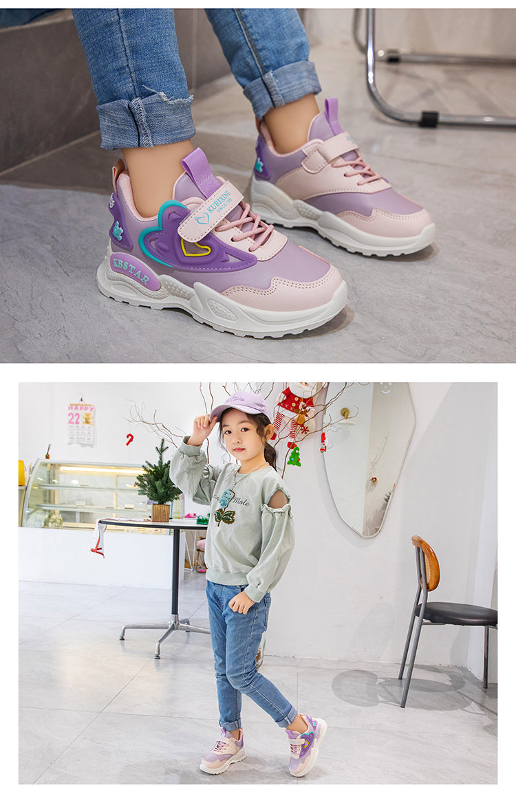 Children's Running Shoes Girls Sneakers Fashion Classic Hot Sale Kids School Casual Sports Shoes Anti-skid Pink with Love Heart
