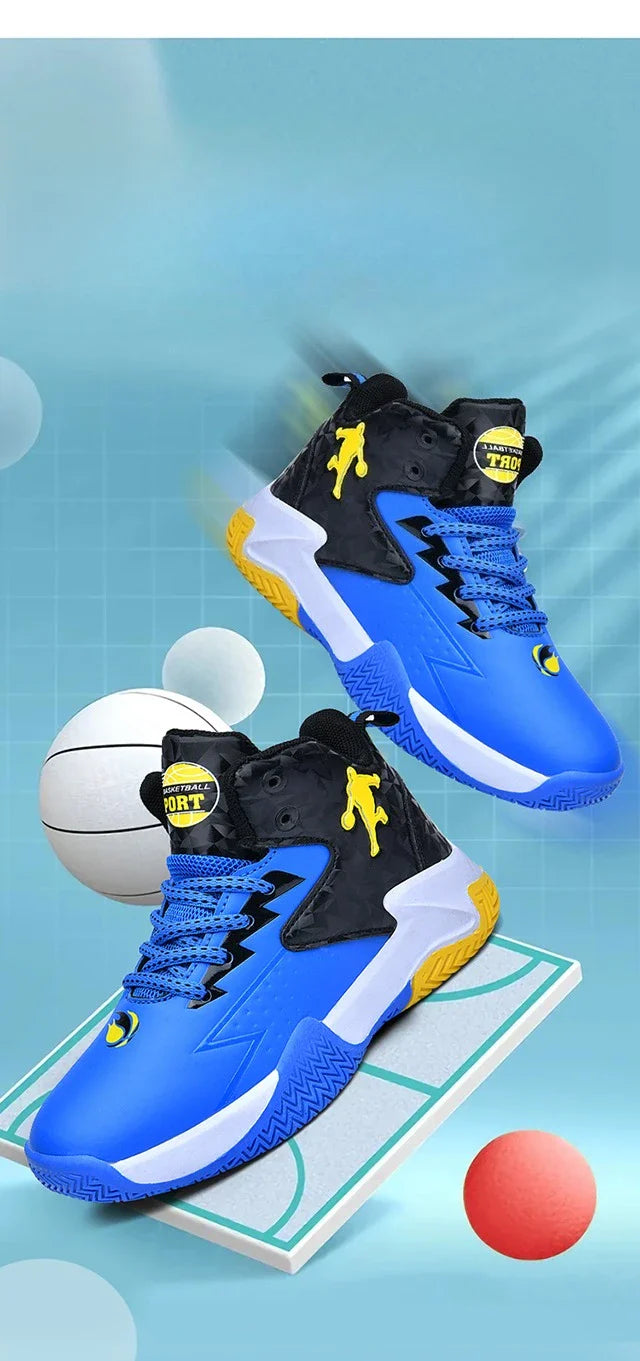 Fashion Basketball Shoes for Kids High-top Sneakers Children Casual Sports Shoes Ankle-protected Anti-slippery Gym Trainers Boys