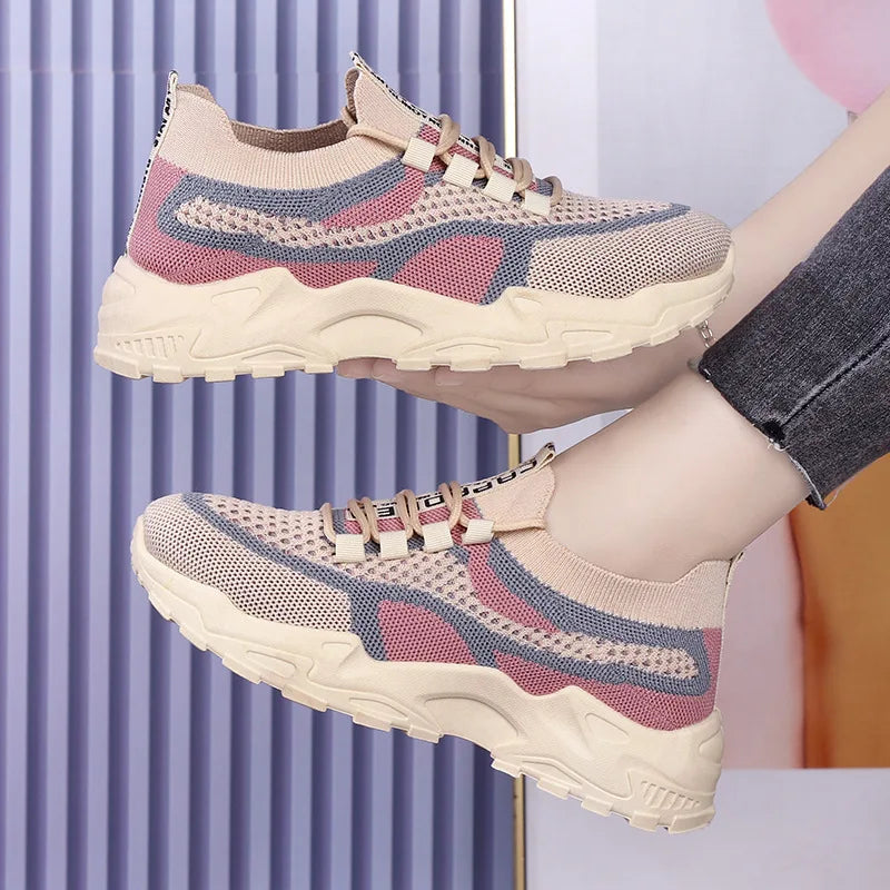Chunky Sneakers 2025 Women's Casual Shoes Spring And Autumn Air Mesh Breathable Sports Shoes For Women's Soft Sole Running Shoes