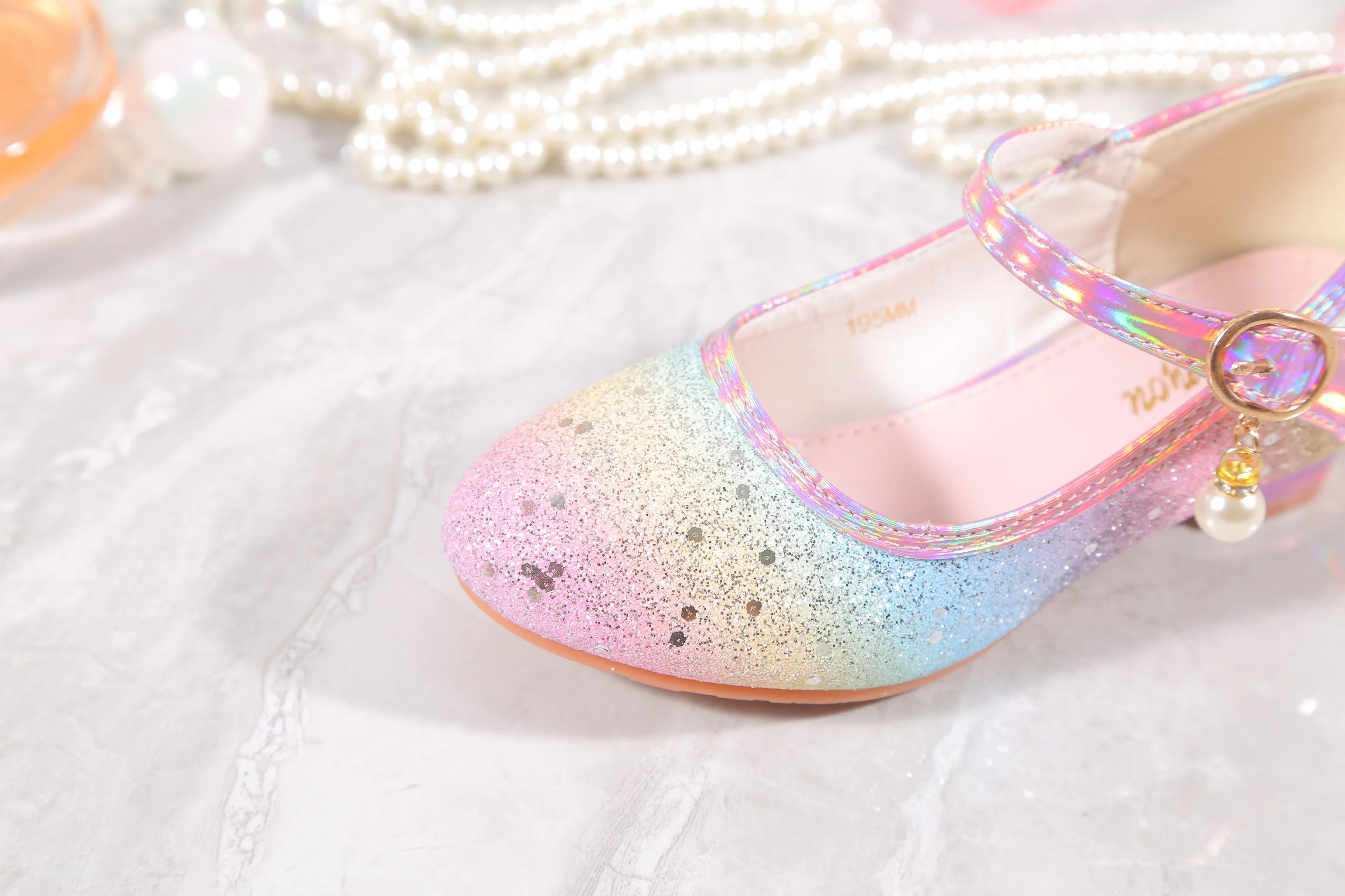 YUNICUS Girls High Heels Princess Shoes Students Children's Single Shoes Little Girl Performance Sequins Glitter Leather Shoes
