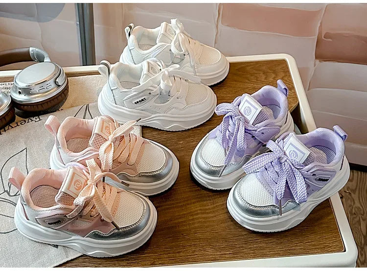 Students Sneakers Soft Sole Girls Running Shoes Mesh Breathable 2025 New Fashion Toddle Children Sports Shoes Non-slip Trendy