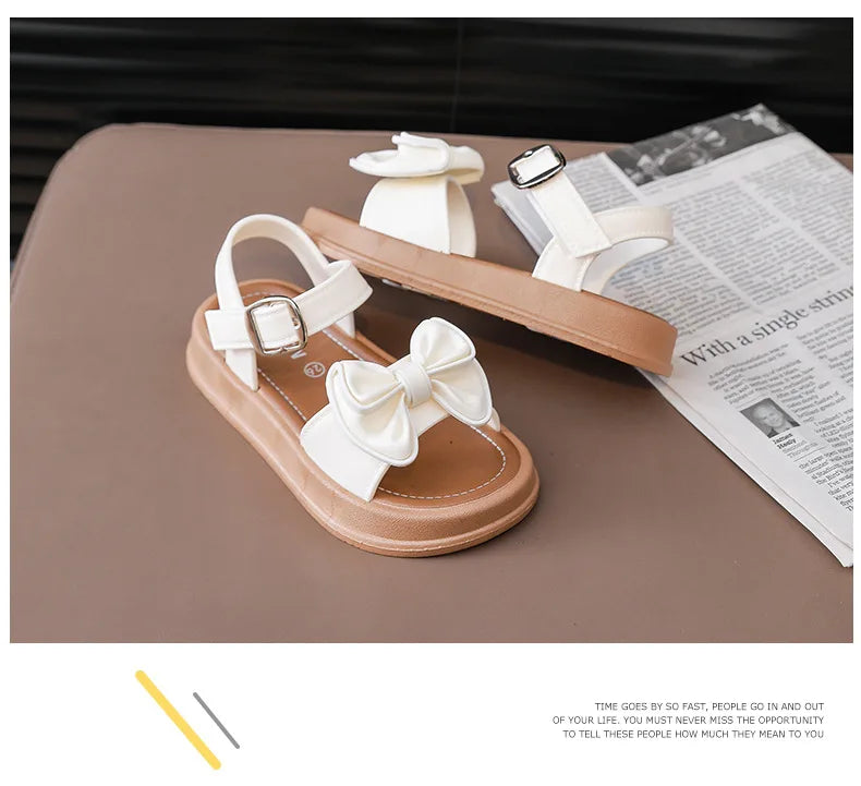 New Fashionable Girls Sandals Summer Bow Princess Sandals 3-14 Years Old Students Outside Wearing Versatile Velcro Sandals