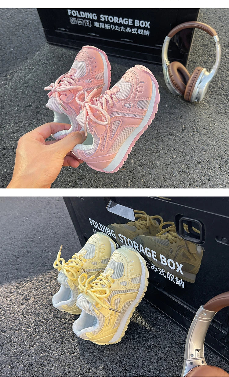Spring Autumn Girls Sports Shoes Mesh Breathable Candy Color Kids Sneakers Soft Sole Children Casual Running Shoes Non-slip