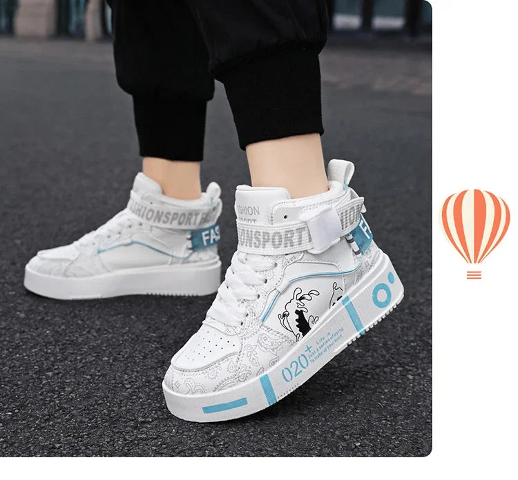 Brand Kids Board Shoes High Top Sports Shoes Boys Fashion Basketball Sneakers Leisure Girls Flats Children Casual Walking Shoes