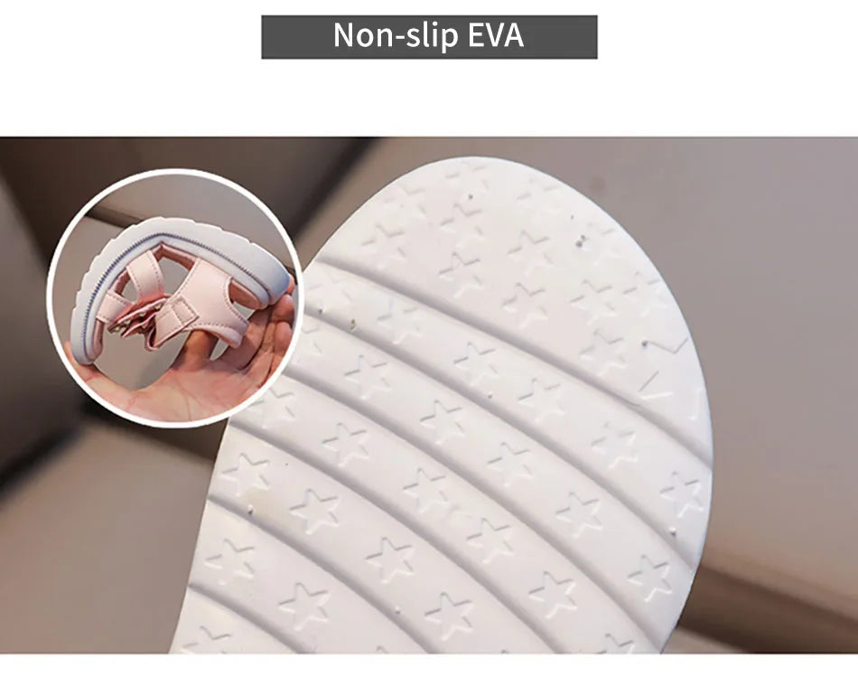 Adorable Elegant Girls Summer Casual Sandals Soft Soled Princess Style Kids Shoes Comfort Breath Anti Slip Magic Strap Closure