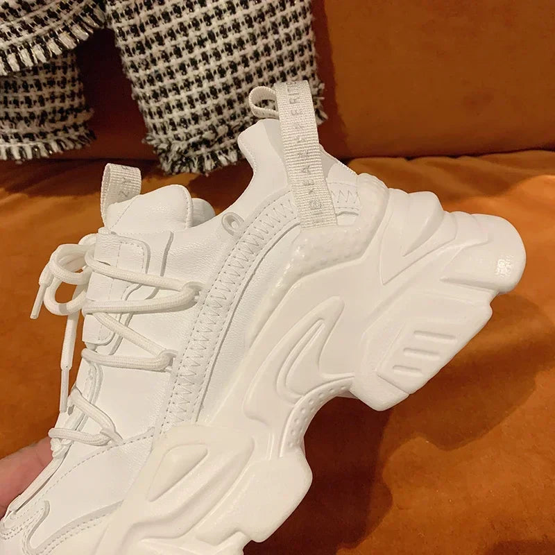 Platform Sneakers for Women Fashion White Lace Up Running Shoes Casual Comfortable Round Toe Chunky Sport Shoes Zapatos De Mujer