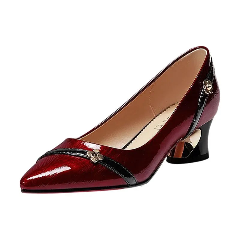 Women Pumps Spring Autumn Soft Leather Thick Middle Heel Shoes for Women Professional Shallow Mouth Pointed Toe Women's Shoes