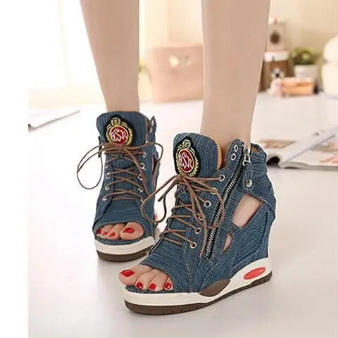Womens Sneakers Shoes 2025 Fashion Platform Designer Thick Sole Casual Hoof Heels TPR Autumn Round Toe Solid High Increased Inte