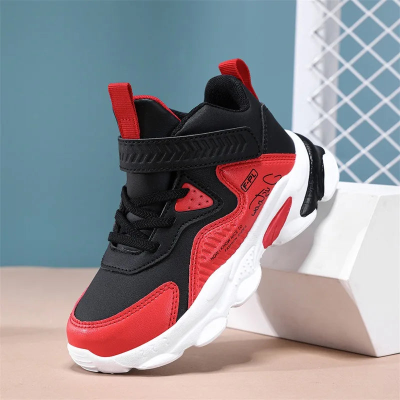 Boys Autumn Leather Sneakers Children Waterproof Wear-resistant Basketball Shoes Boys Color blocking Casual Soft soled Sneakers