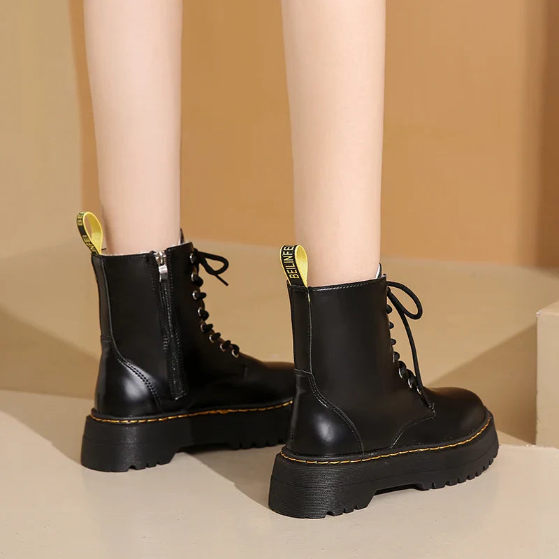 2025 New Women Boots Goth Casual Shoes Woman Leather Chelsea Classic Female Goth Shoes High Platform Boots Women Boots