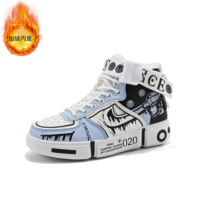 Boys' high-top sneakers Autumn/Winter new style children's sports shoes Buckle student soft-soled fleece casual shoes