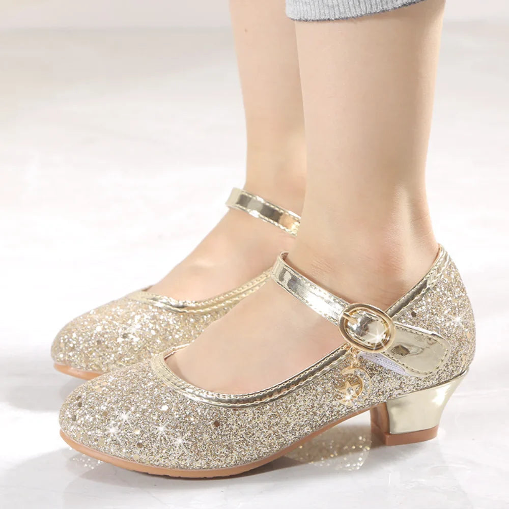 Fairy Girl High Heels Princess Shoes Halloween Cosplay Kids Shiny Sofia Cinderella Aurora Rapunzel Party Dress Up Leather Shoe