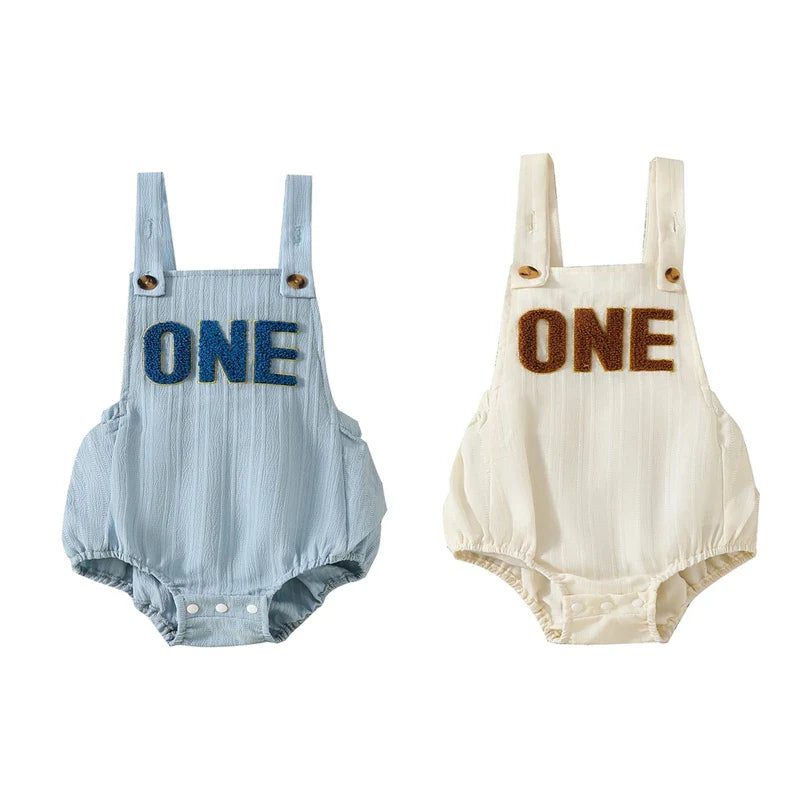 Baby Girls Boys Summer Romper Infant Sleeveless Letter Embroidery Button Casual Overalls