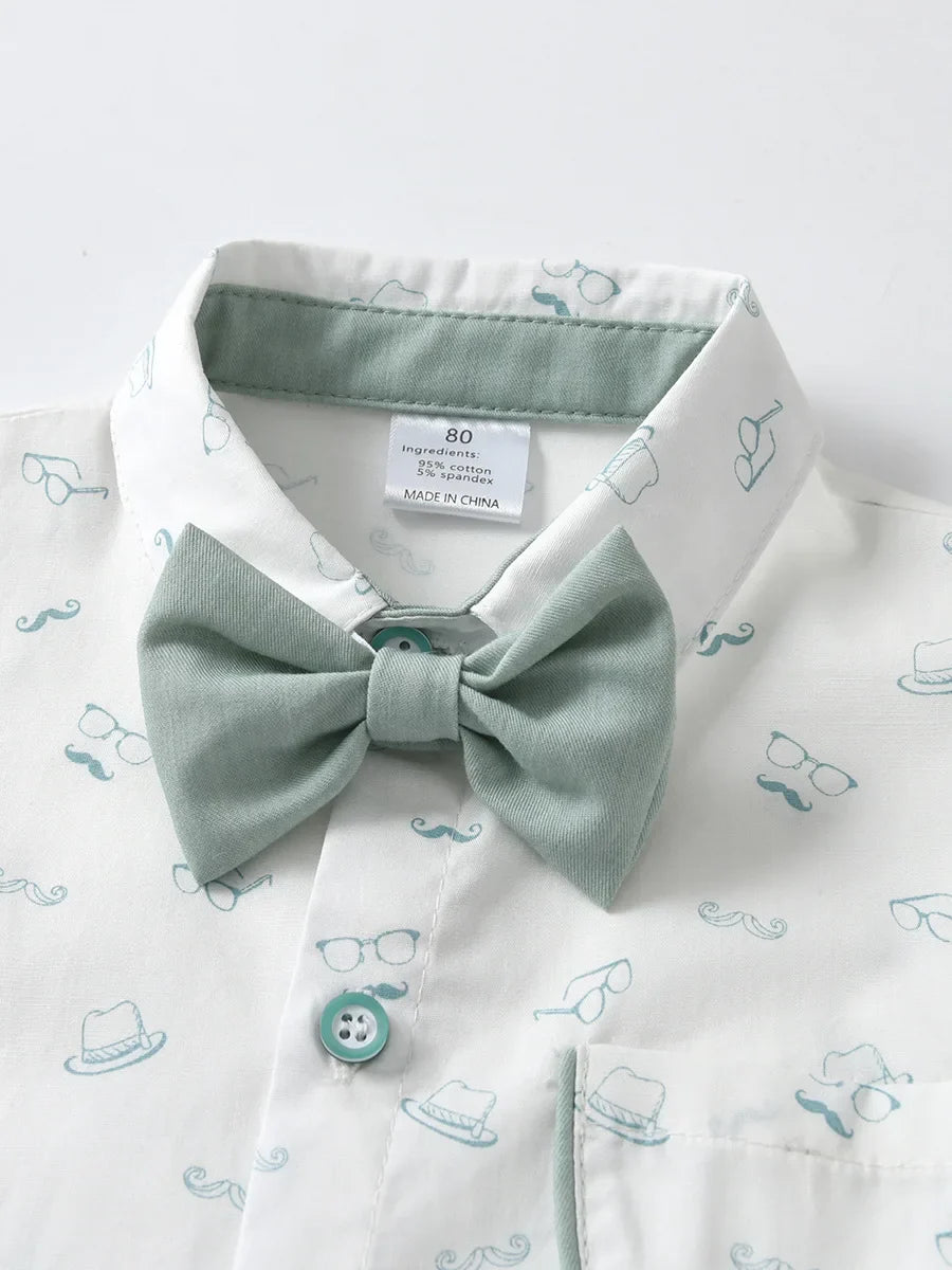 1-6Y Summer  Baby Boys Formal Costume Short Sleeve Bow Tie T-Shirt+Suspender Shorts Wedding Parties Festivals Gentleman Clothing