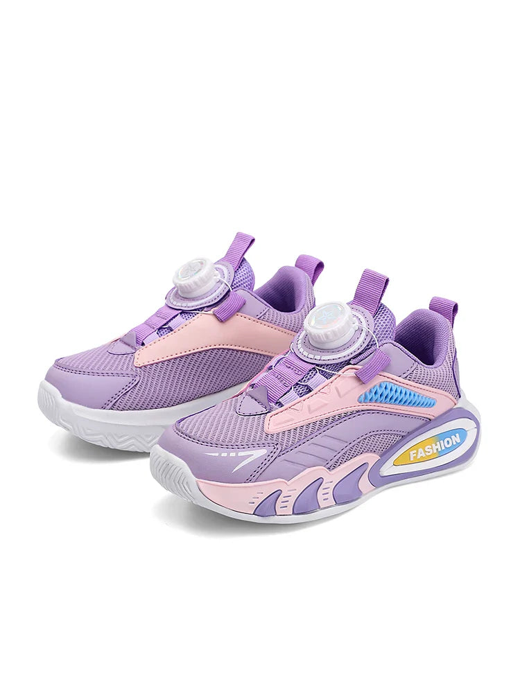 Boys' New Trendy Color-Blocked Mesh Sneakers with Knob Buckle, Dad Shoe Style Breathable Children's Shoes, Spring and Autumn Campus Outdoor Non-Slip Running Shoes, Casual Sports Trendy Shoes