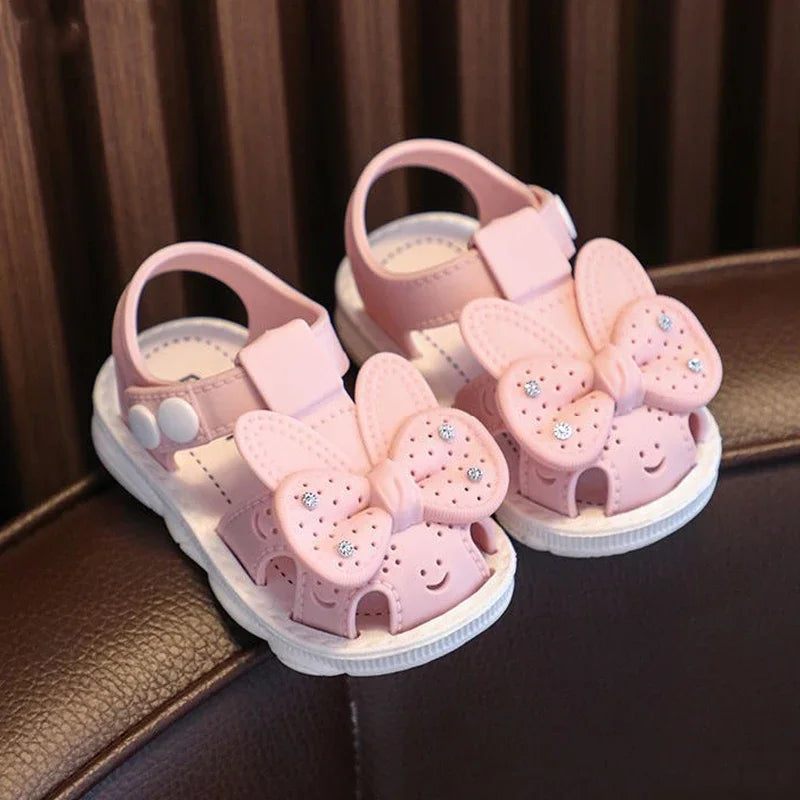 New Summer Aged 0-3 Cute Bow Rhinestone Baby Shoes For Girls Non-Slip Soft-Soled Children Toddler Kids Sandals With Covered Toes
