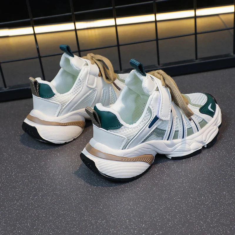 Girl's Color Block Mesh Breathable Chunky Shoes Comfy Non Slip Lace Up Durable Sneakers For Kid's Outdoor Activities