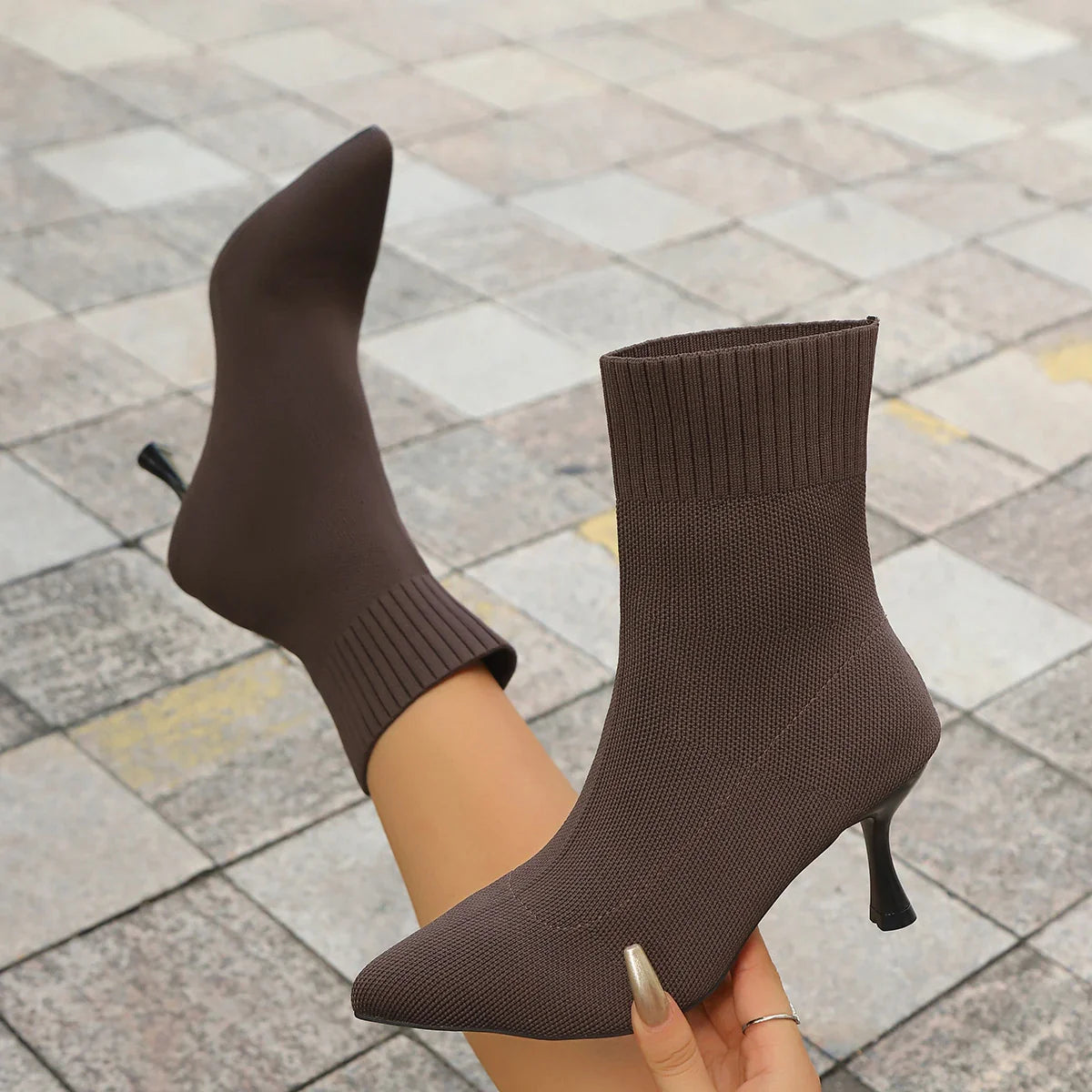 Spring Autumn Women Ankle Boots Slip-On Sexy Chelsea Boots Women Luxury Stretch Fabric Women Socks Shoes Pointed Toe High Heels