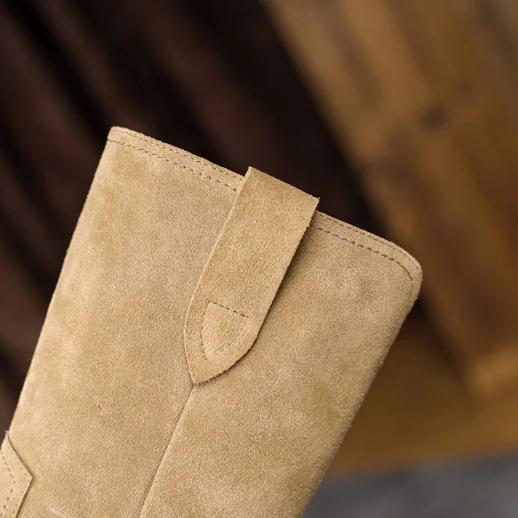 2022 New Autumn/winter Women's Boots Pointed Toe Chunky Heel Short Boots Cow Suede Western Boots Shoes for Women High Heels