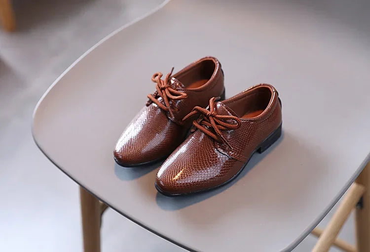 Boy Leather Shoe Black White Versatile Children's Flats for School Performance Causal Fashion Lace-up Kids Formal Uniform Shoes