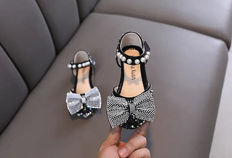 2026 Kids Shoes Summer for Girl Sandals Fashion Sequins Rhinestone Bow Girls Princess Shoe Soft Bottom