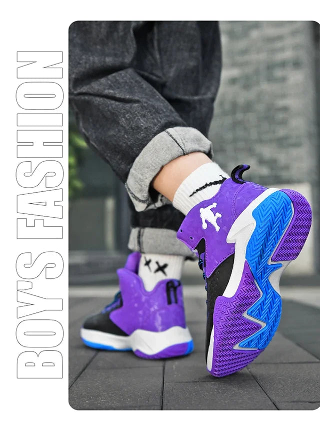 Fashion Basketball Shoes for Kids High-top Sneakers Children Casual Sports Shoes Ankle-protected Anti-slippery Gym Trainers Boys