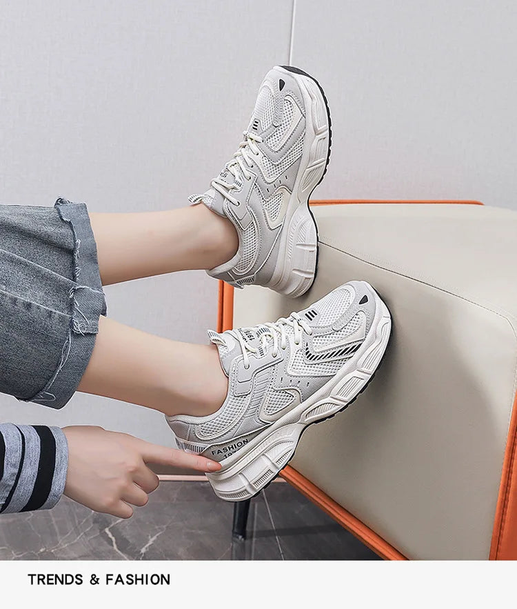 Women's Fashion Chunky Sneakers 2026 Spring Autumn New Platform Height Increase Shoes Comfortable Breathable Casual Sport Shoes