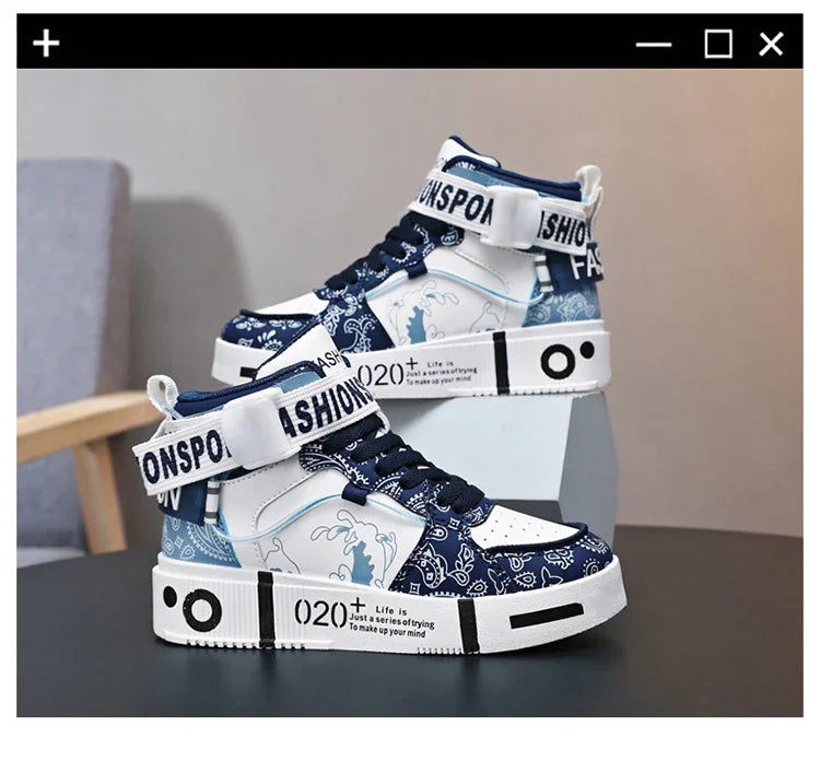 Brand Kids Board Shoes High Top Sports Shoes Boys Fashion Basketball Sneakers Leisure Girls Flats Children Casual Walking Shoes