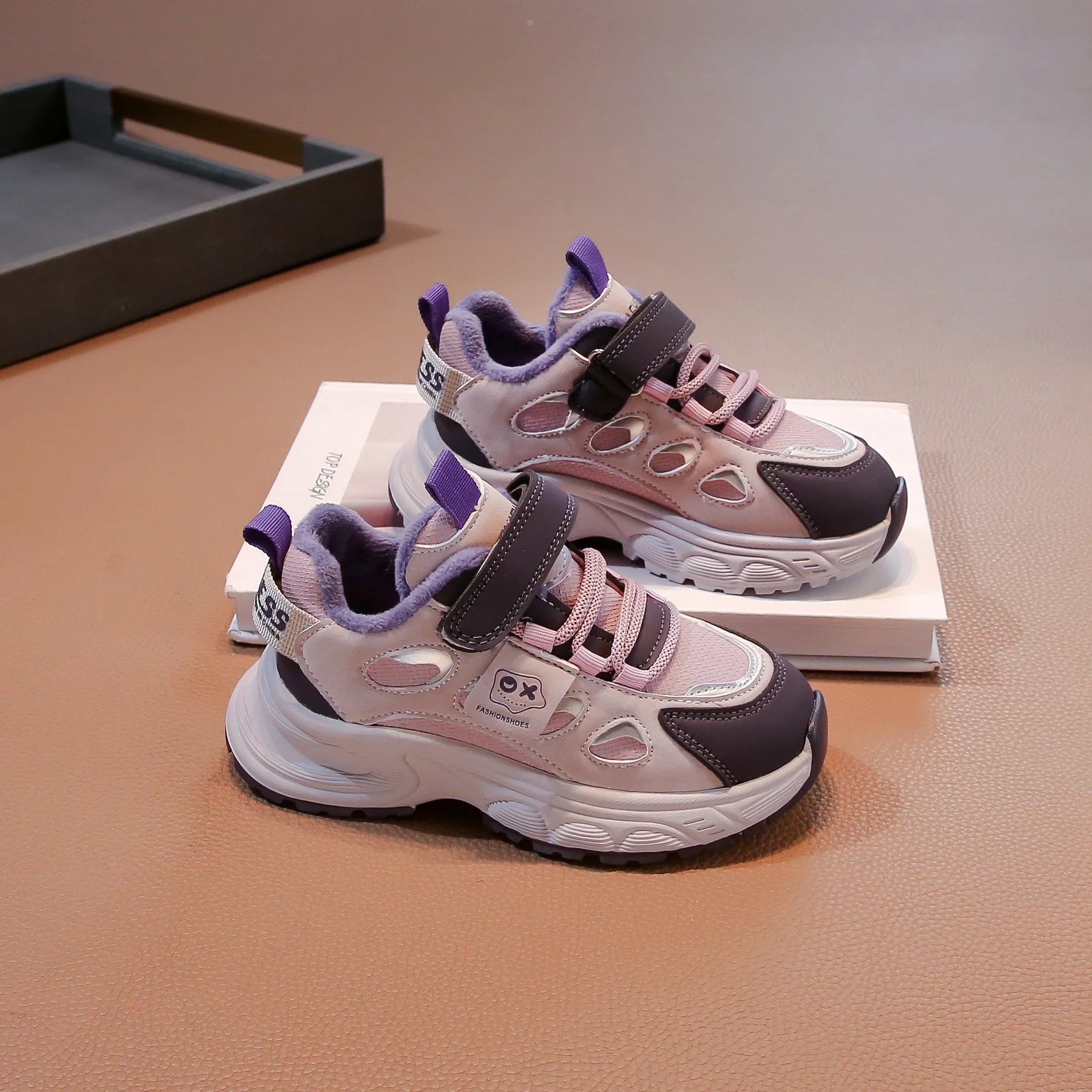 Warm Winter Kids Sneakers: PU Leather, Anti-Slip Rubber Sole, Lightweight Sports Shoes for Boys & Girls