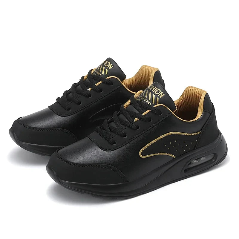 2025 New Women's Fashionable Sneakers Leather Women's Casual Shoes Lace Up Flat Shoes Ladies Lightweight Fitness Walking Shoes