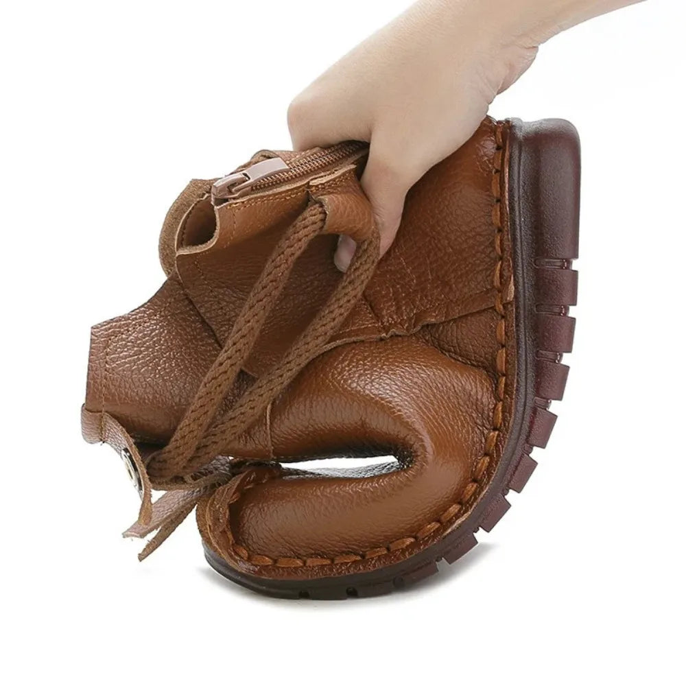 Women's Boots 2025 Autumn and Winter New Flat Soft Soled Short Boots National Style Vintage Womens Shoes Warm and Cotton Shoes