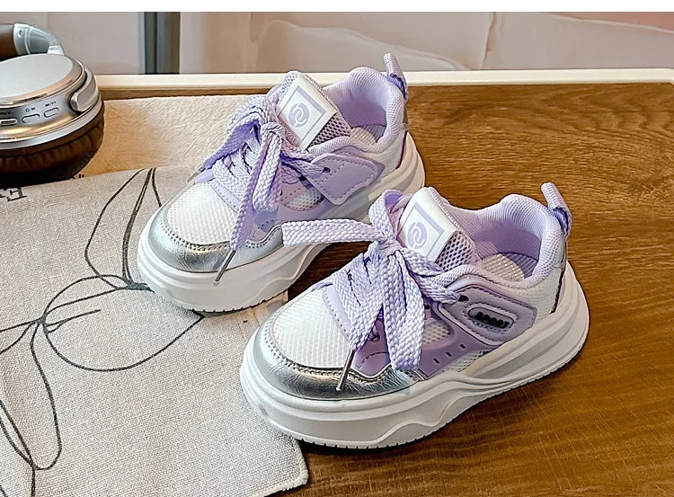 Students Sneakers Soft Sole Girls Running Shoes Mesh Breathable 2025 New Fashion Toddle Children Sports Shoes Non-slip Trendy