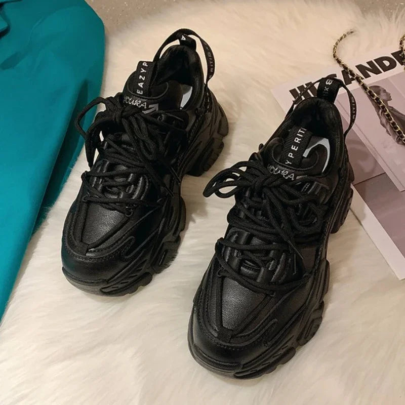 Platform Sneakers for Women Fashion White Lace Up Running Shoes Casual Comfortable Round Toe Chunky Sport Shoes Zapatos De Mujer