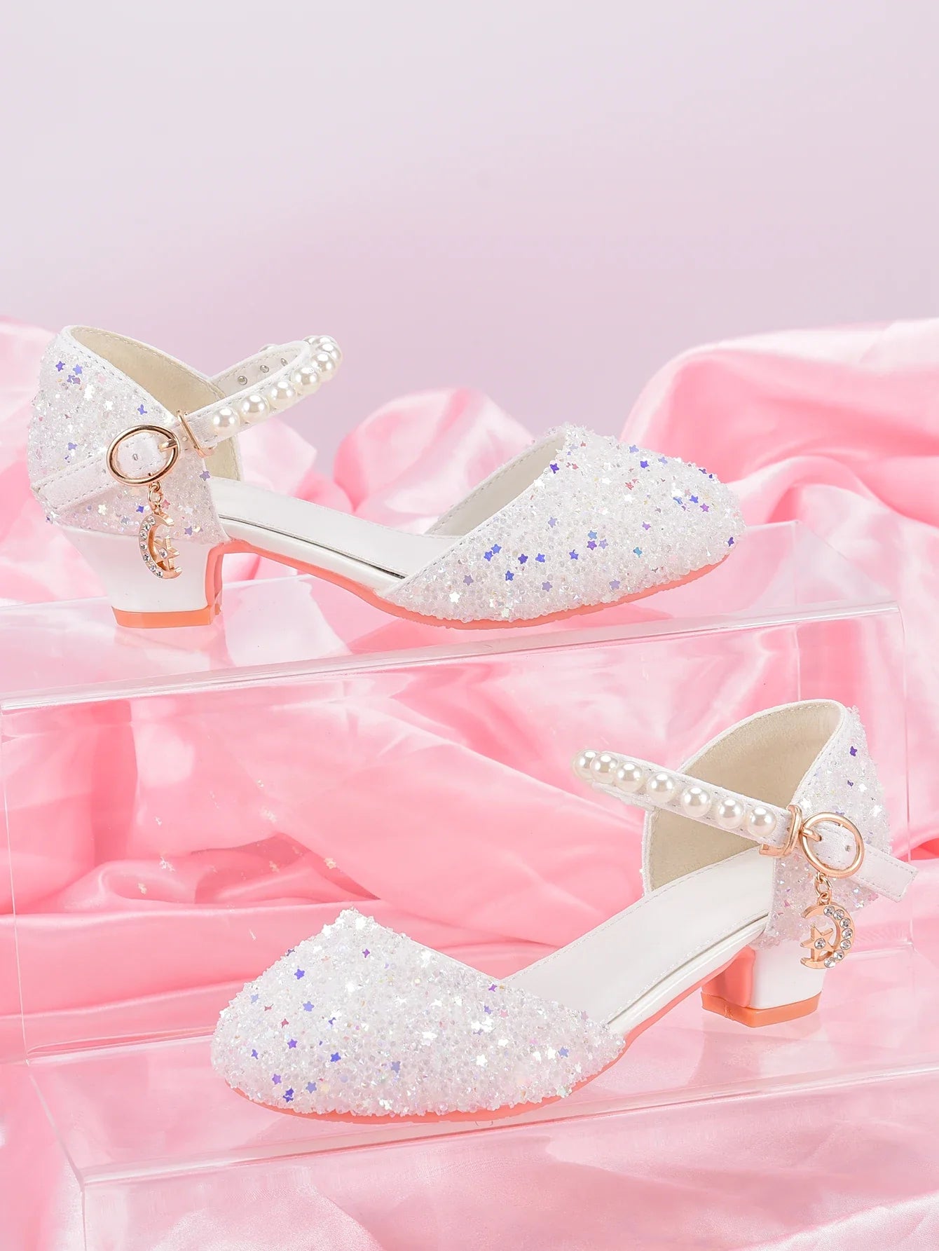 Girls' Princess Style High Heel Shoes With Shiny Star Pendant Decoration, Suitable For Dress And Birthday Party