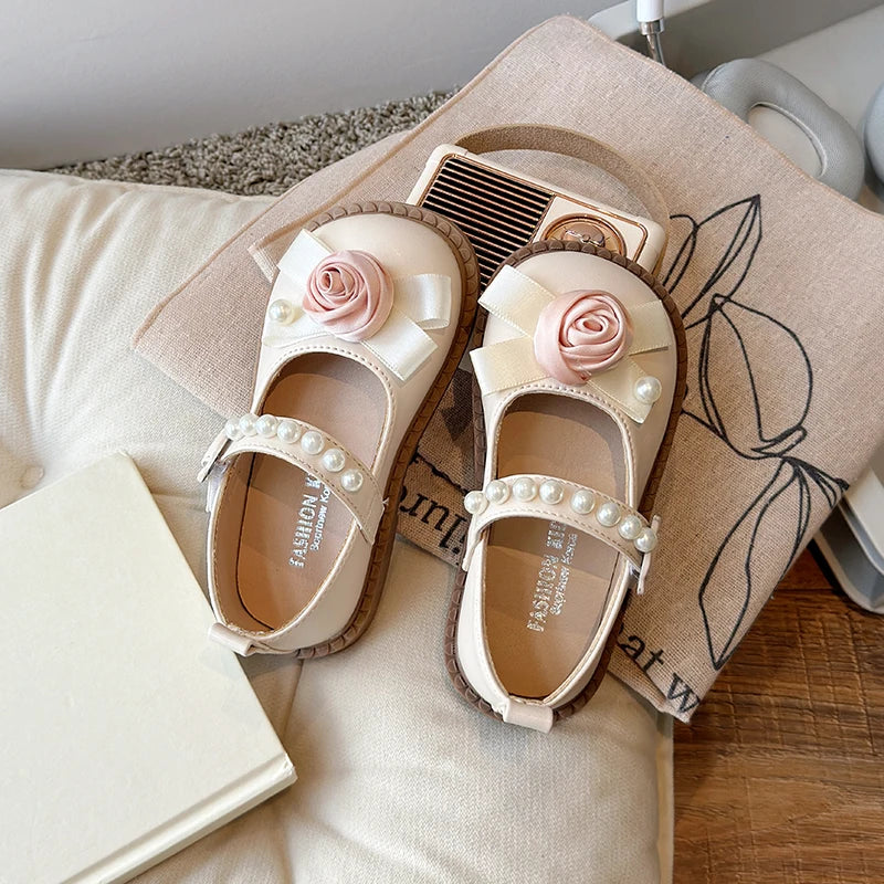 Elegant Girl's Shoes for Wedding Party Chic Flower Kids' Causal Leather Shoes Fashion Sweet Versatile Children Princess Shoes