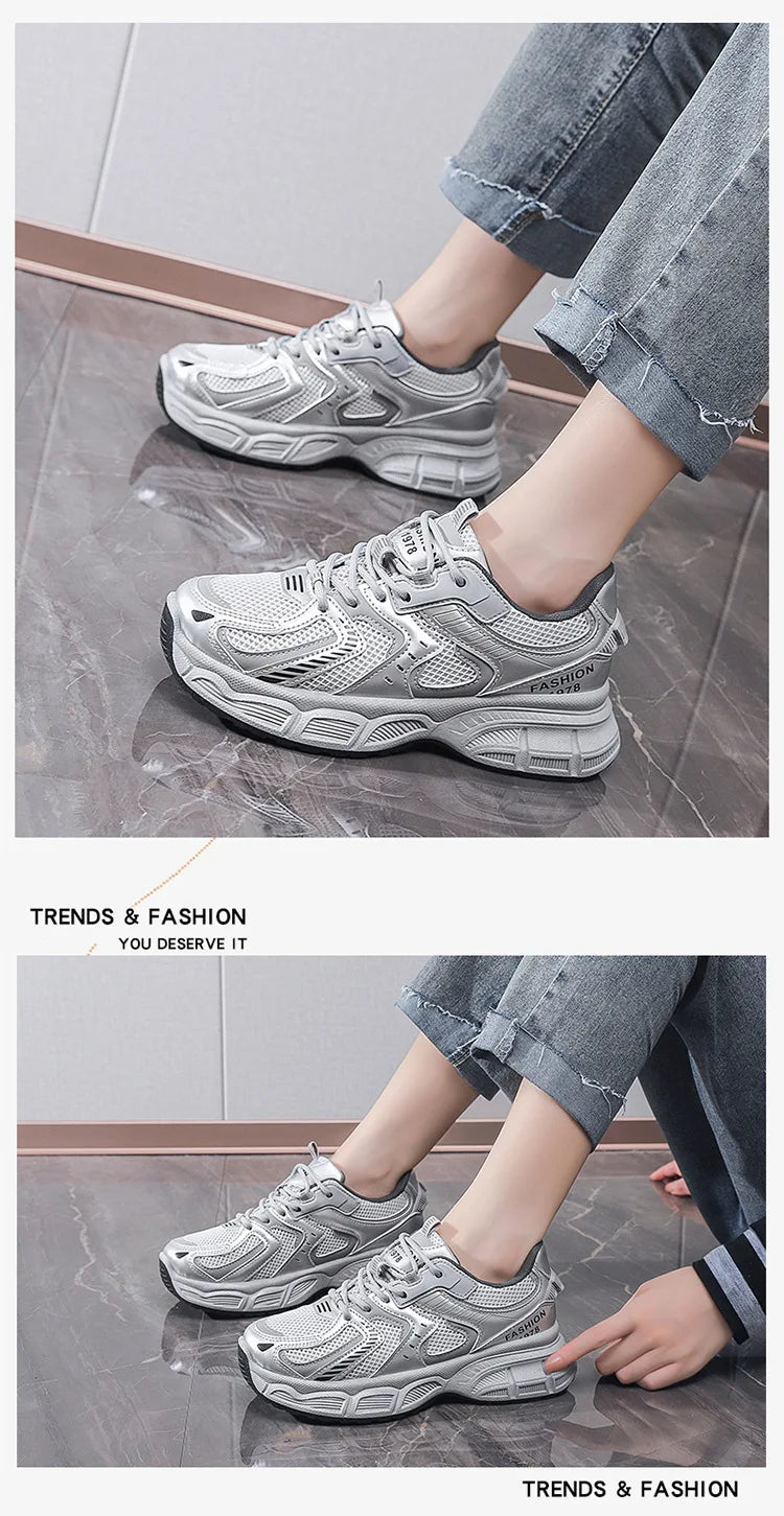 Women's Fashion Chunky Sneakers 2026 Spring Autumn New Platform Height Increase Shoes Comfortable Breathable Casual Sport Shoes