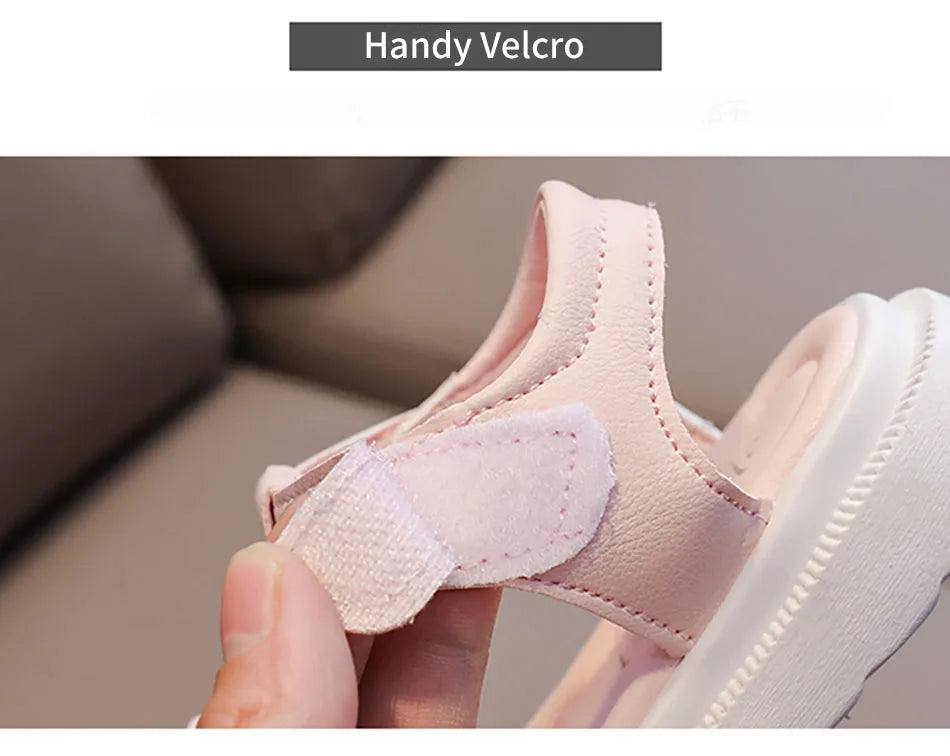 Adorable Elegant Girls Summer Casual Sandals Soft Soled Princess Style Kids Shoes Comfort Breath Anti Slip Magic Strap Closure