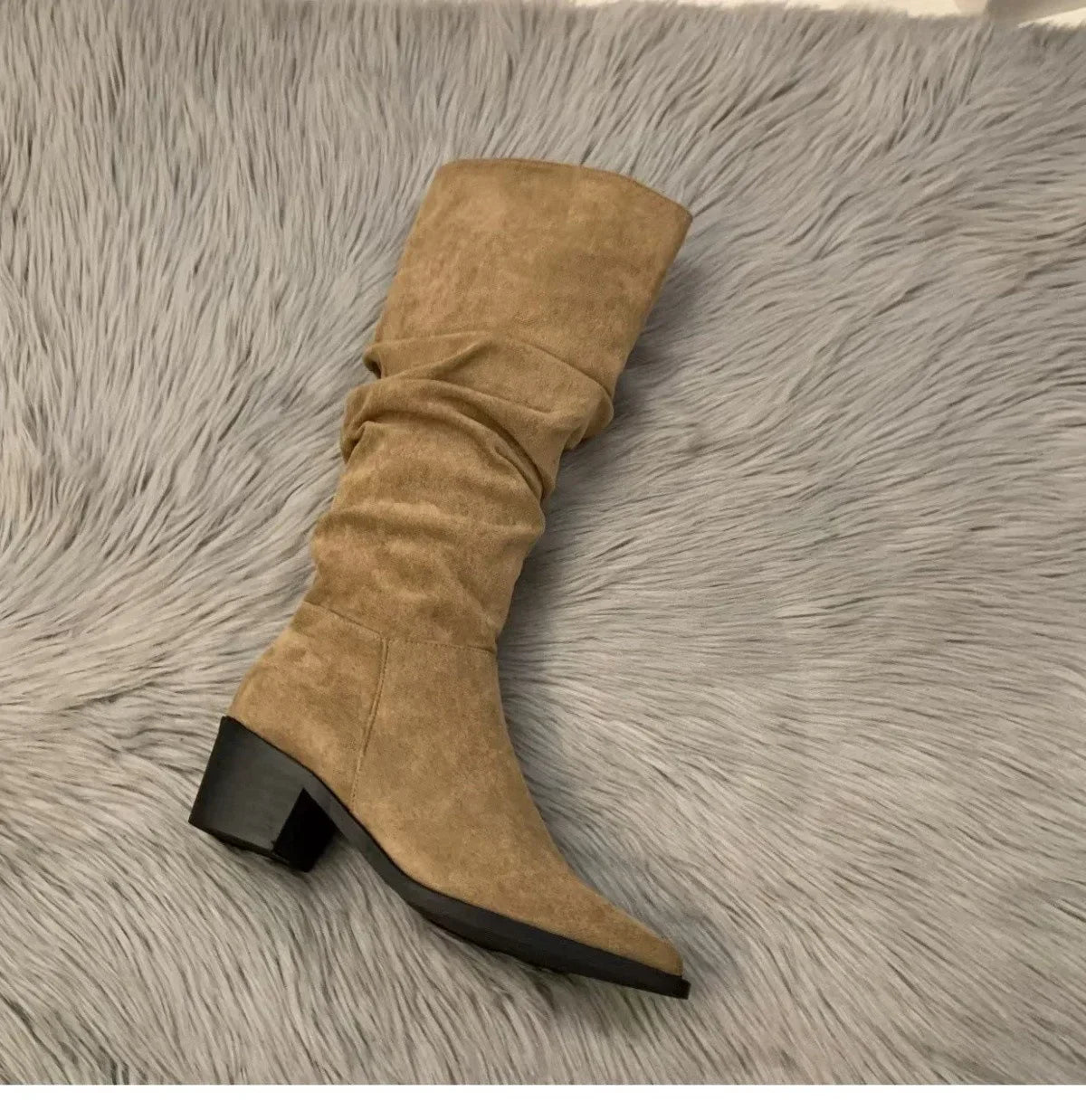 Women's Suede High-heeled Boots for Autumn and Winter 2025, New Plush Pointed Stacking Boots, Fashionable Outdoor Knight Boots